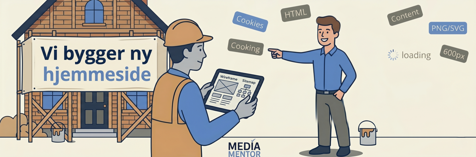 AI genereret illustration af person der er ved at bygge et hus, der vises som et hus/et hjem
